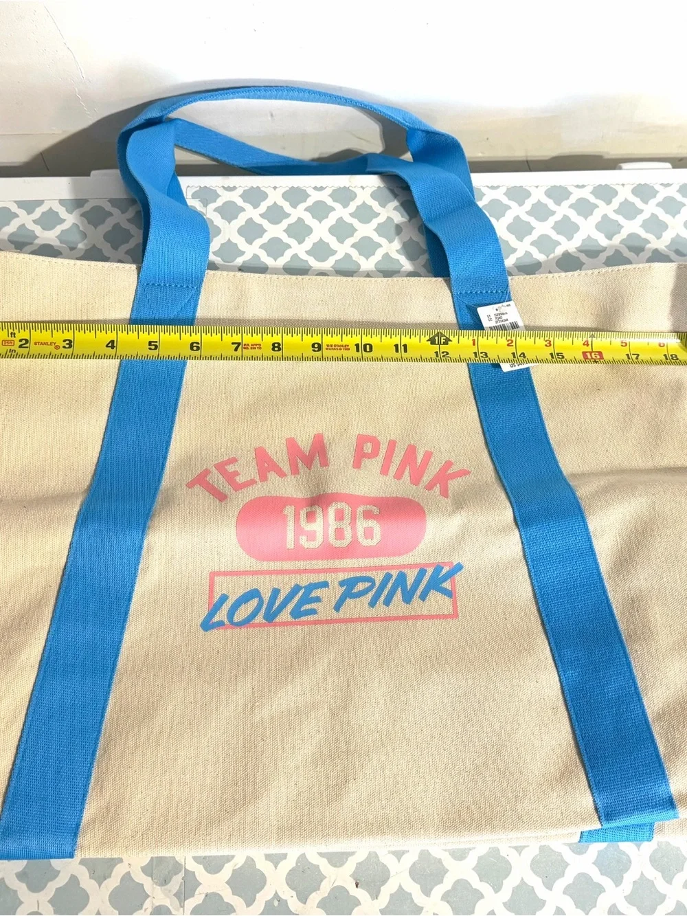 PINK Victoria's Secret Team Pink Canvas Tote in Natural, Pink & Blue